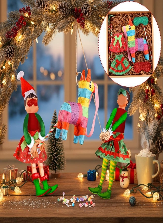 PullCrease 37 Pcs Christmas Doll Skirt and Accessories Set Christmas Doll Dresses Holiday Clothes Costume Mini with Pinata, Blindfold, Sticks, Mini Candy Miniatures for Xmas Party Decoration - Image 3